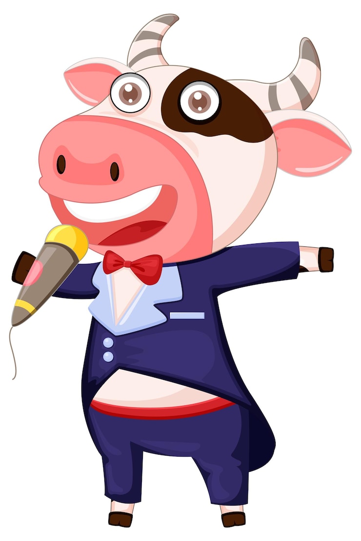 Vector gratuito un personaje de dibujos animados de vaca cantando
