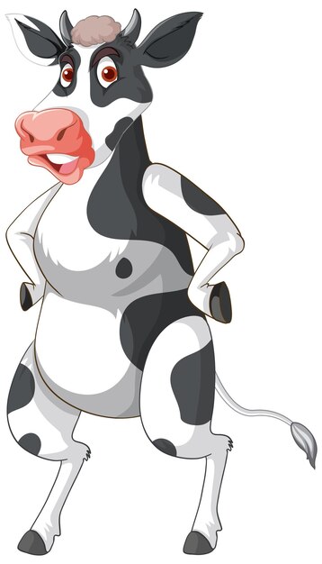 Personaje de dibujos animados de vaca de pie sobre dos piernas
