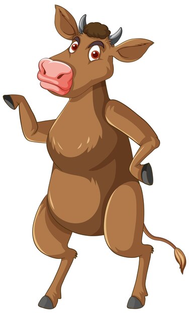 Personaje de dibujos animados de vaca de pie sobre dos piernas