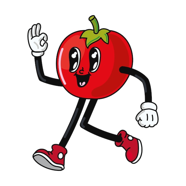 Vector gratuito personaje de dibujos animados de vegetales icono de tomate aislado