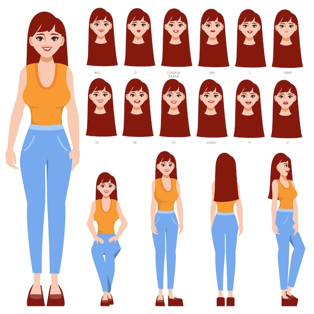 Vector gratuito personaje con diferentes expresiones y poses.