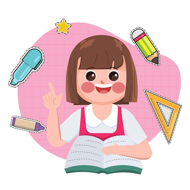 Personaje de estudio de niña dibujada a mano de dibujos animados lindo
