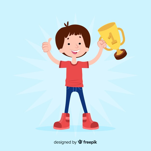 Personaje feliz ganando un premio diseño plano