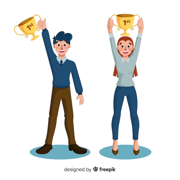 Personaje feliz ganando un premio diseño plano