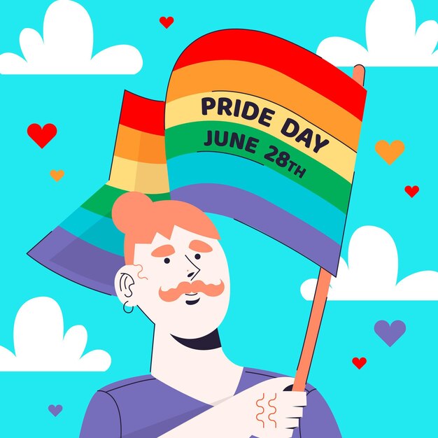 Personaje gay con día del orgullo de bandera