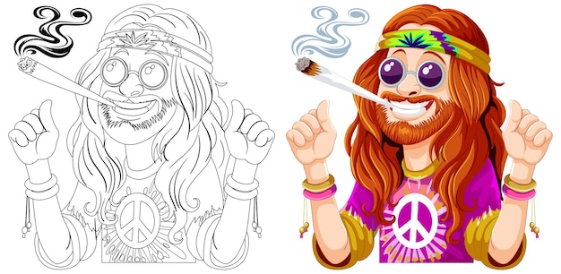Vector gratuito un personaje hippie disfrutando de un cigarrillo
