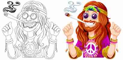 Vector gratuito un personaje hippie disfrutando de un cigarrillo