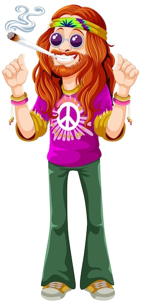 Vector gratuito personaje hippie maravilloso disfrutando de la paz