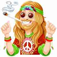 Vector gratuito un personaje hippie que disfruta de las vibraciones pacíficas