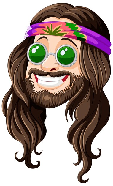 Un personaje hippie con una sonrisa pacífica