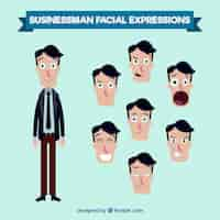 Vector gratuito personaje de hombre de negocios con diferentes caras expresivas