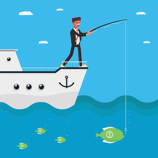 Vector gratuito personaje de hombre de negocios pescando