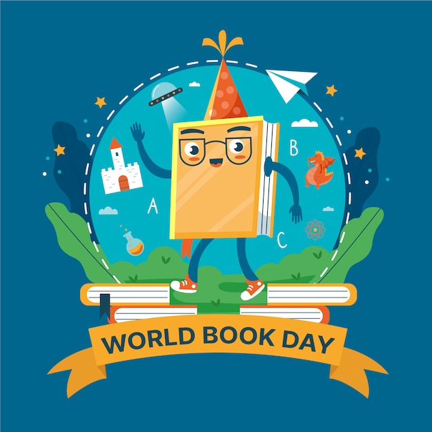 Vector gratuito personaje ilustrado del día mundial del libro