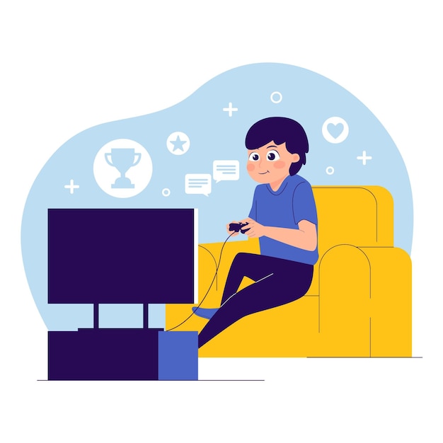 Personaje jugando ilustración de videojuegos