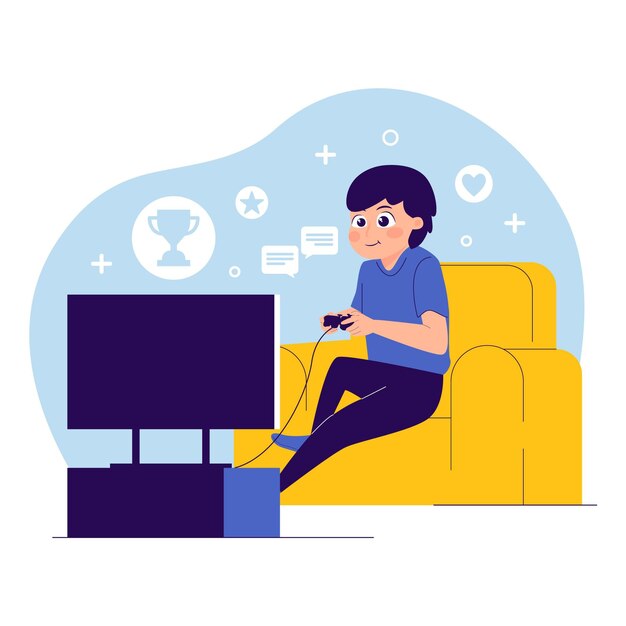 Personaje jugando ilustración de videojuegos