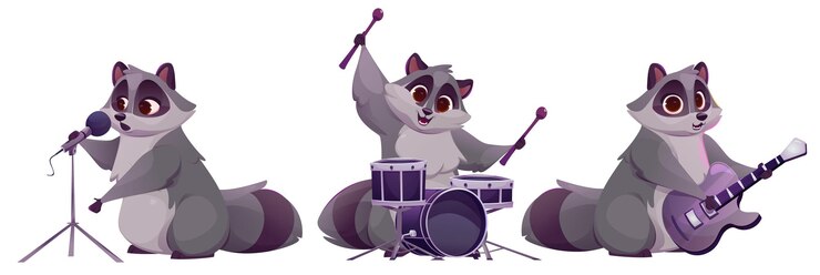 Vector gratuito un personaje de mapaches lindo tocando un instrumento musical