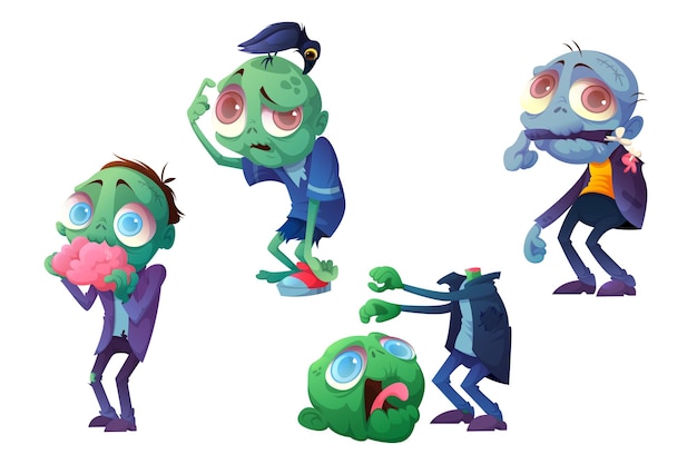 Vector gratuito personaje de miedo zombie en diferentes poses aislados