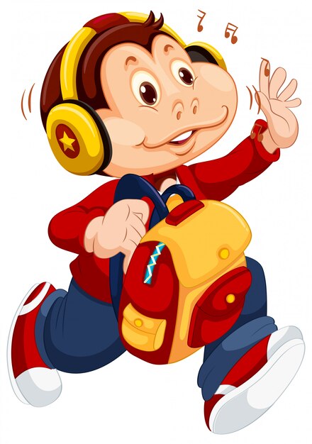 Personaje de mono va a la escuela