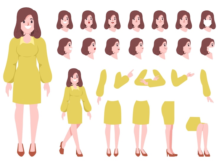 Vector gratuito personaje de mujer joven para creación animada personas con emociones cara animación boca