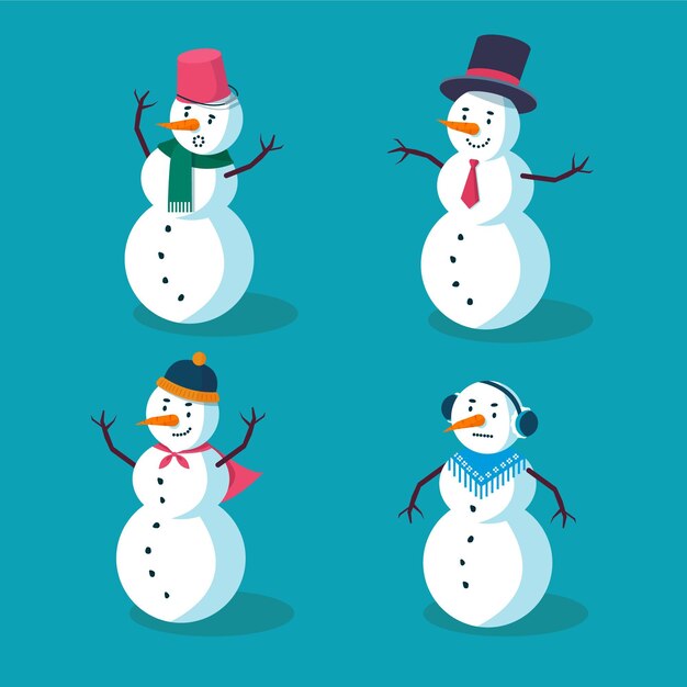 Personaje de muñeco de nieve de navidad de diseño plano