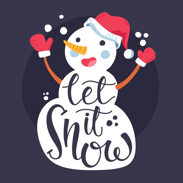 Personaje de muñeco de nieve de Navidad con letras