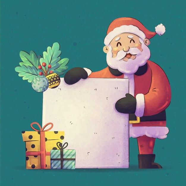 Personaje de navidad en acuarela con banner en blanco
