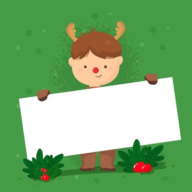 Personaje de Navidad con banner en blanco