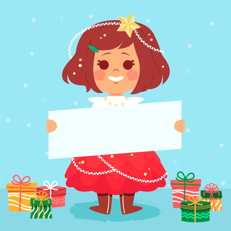 Vector gratuito personaje de navidad con banner en blanco