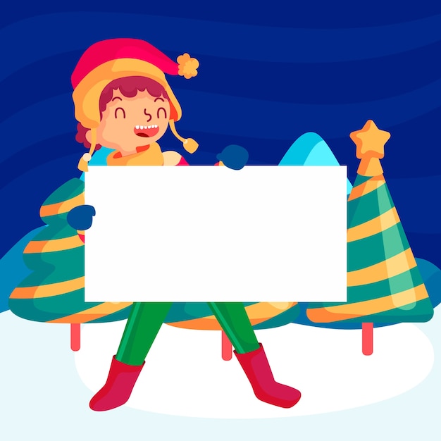 Personaje de Navidad con banner en blanco