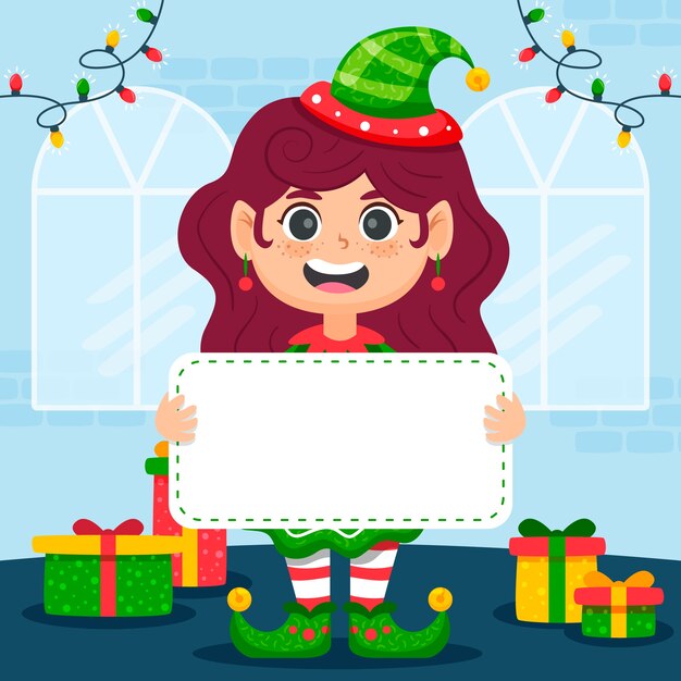 Personaje de Navidad con banner en blanco