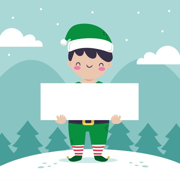 Personaje de Navidad con banner en blanco