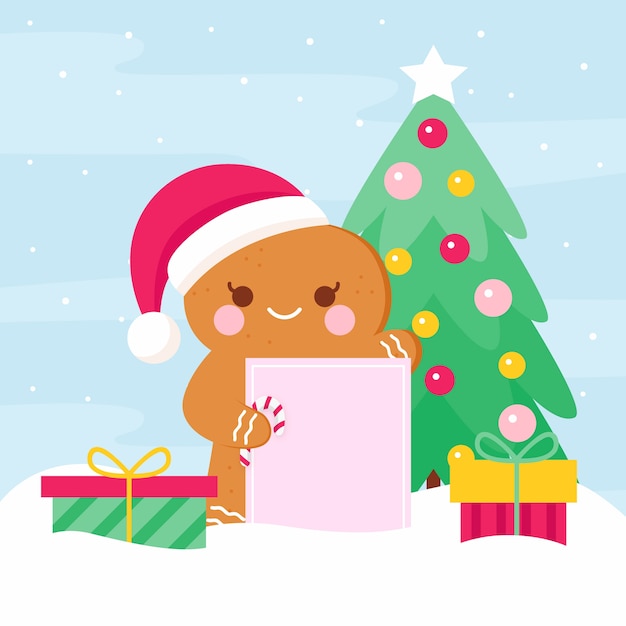 Personaje de Navidad con banner en blanco