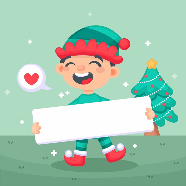 Personaje de Navidad con banner en blanco