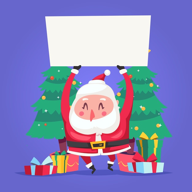 Personaje de Navidad con banner en blanco
