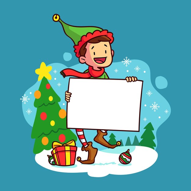 Personaje de Navidad con banner en blanco