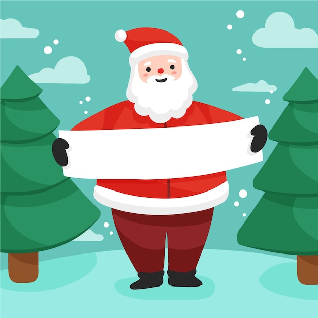 Personaje de navidad con banner en blanco