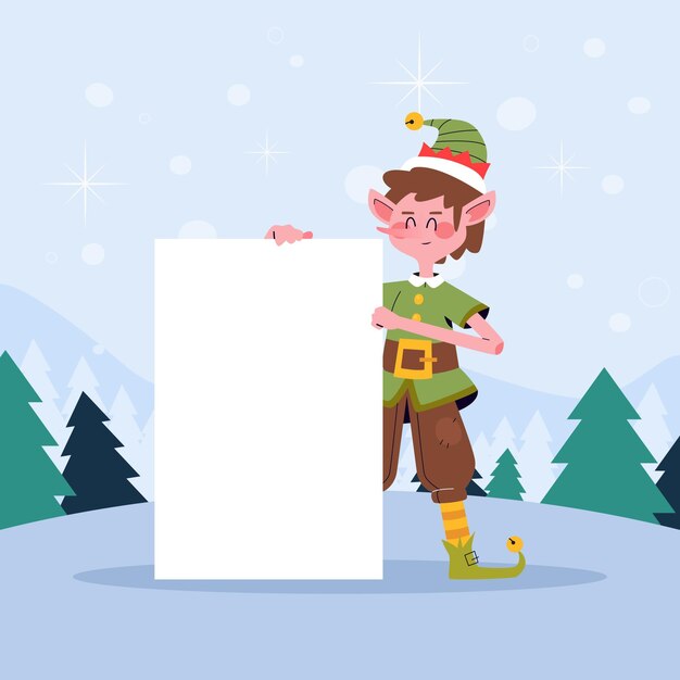 Personaje de Navidad con banner en blanco