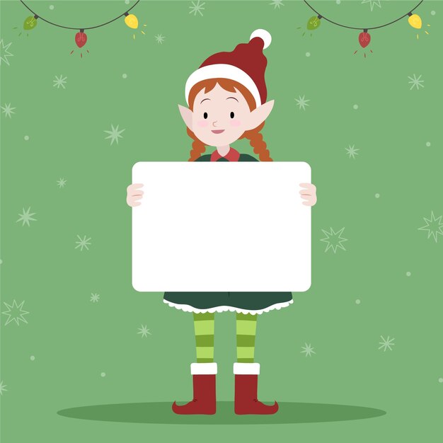 Personaje de Navidad con banner en blanco