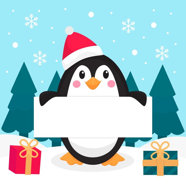 Personaje de Navidad con banner en blanco