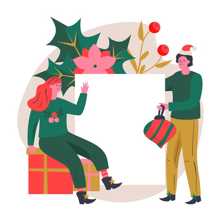 Vector gratuito personaje de navidad con banner en blanco