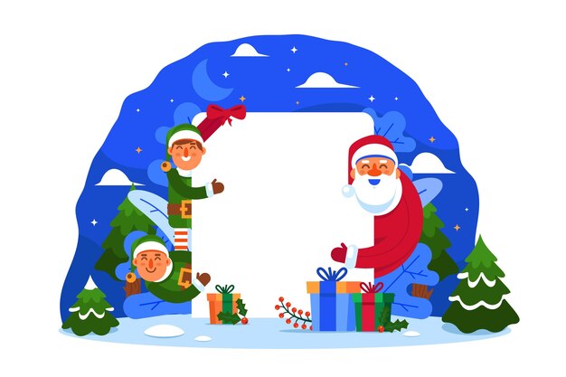 Personaje de Navidad con banner en blanco