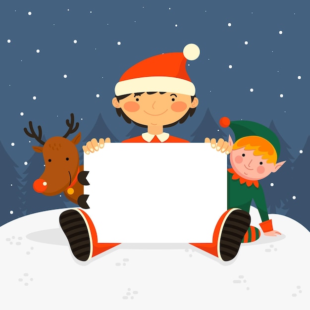 Vector gratuito personaje de navidad con banner en blanco