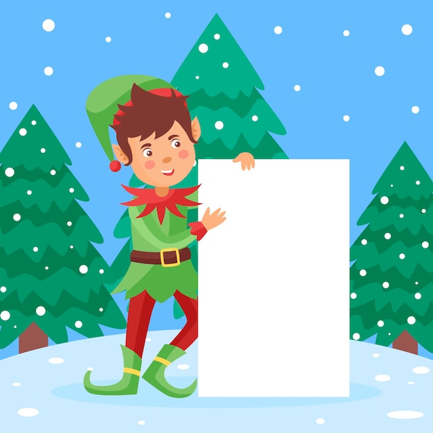 Personaje de Navidad con banner en blanco