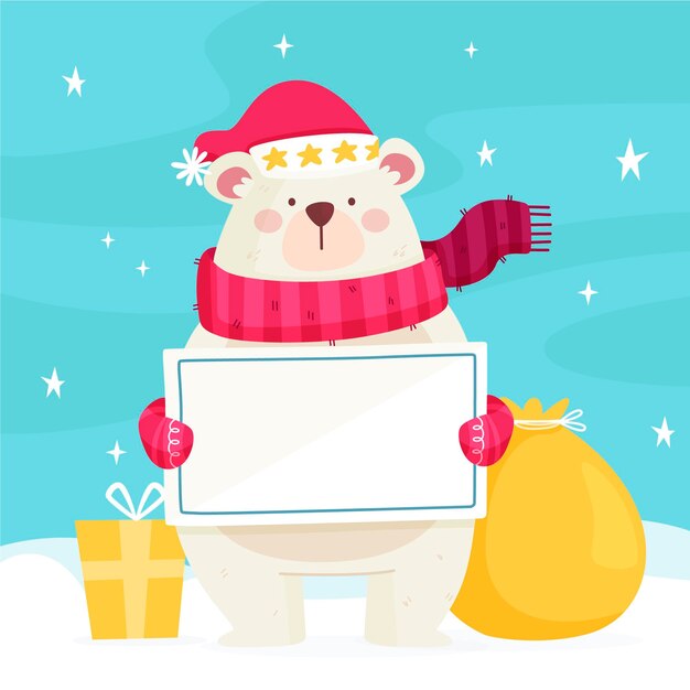 Personaje de Navidad con banner en blanco