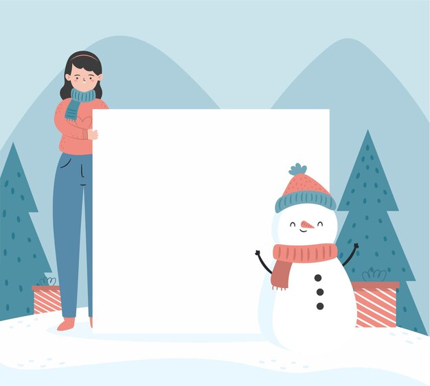 Vector gratuito personaje de navidad con banner en blanco