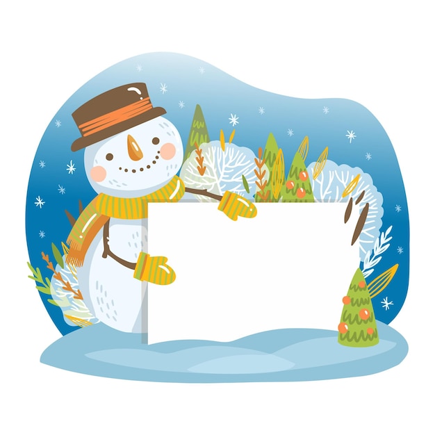 Personaje de Navidad con banner en blanco