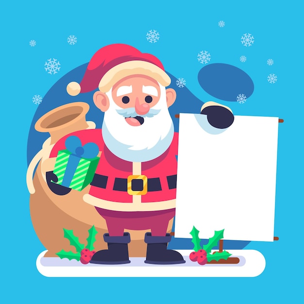 Personaje de navidad con banner en blanco