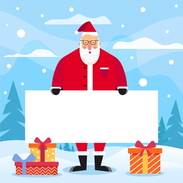 Personaje de Navidad con banner en blanco