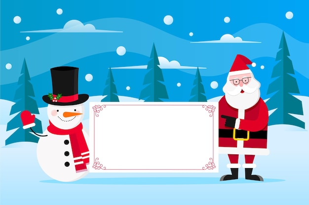 Personaje de Navidad con banner en blanco