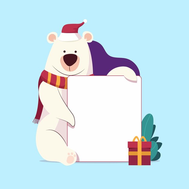 Personaje de Navidad con banner en blanco
